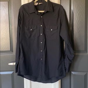 Men’s western wear pearl button black L/S shirt